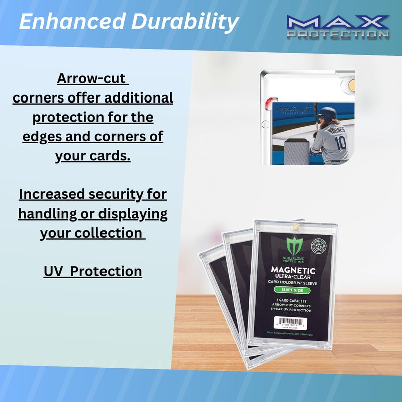 Max Protection Magnetic Card Holder for Sleeved Cards - 10-Pack 130pt Ultra-Clear Cases - Hard Plastic Card Sleeves Holders  UV Protector Case - Fits Standard Sports Baseball Trading Cards - Image 5